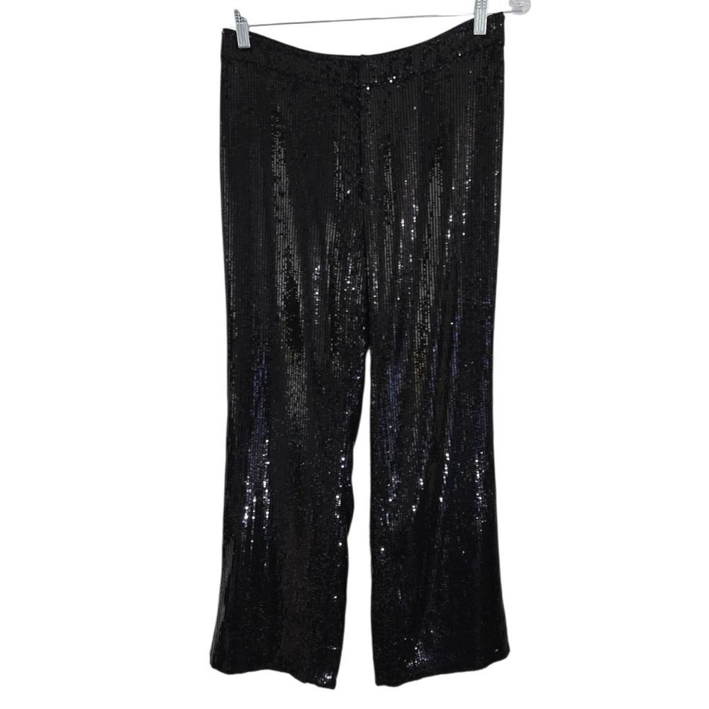 Banana Republic Black Sequin Wide Leg Pants Petite 8 Formal Holiday Party